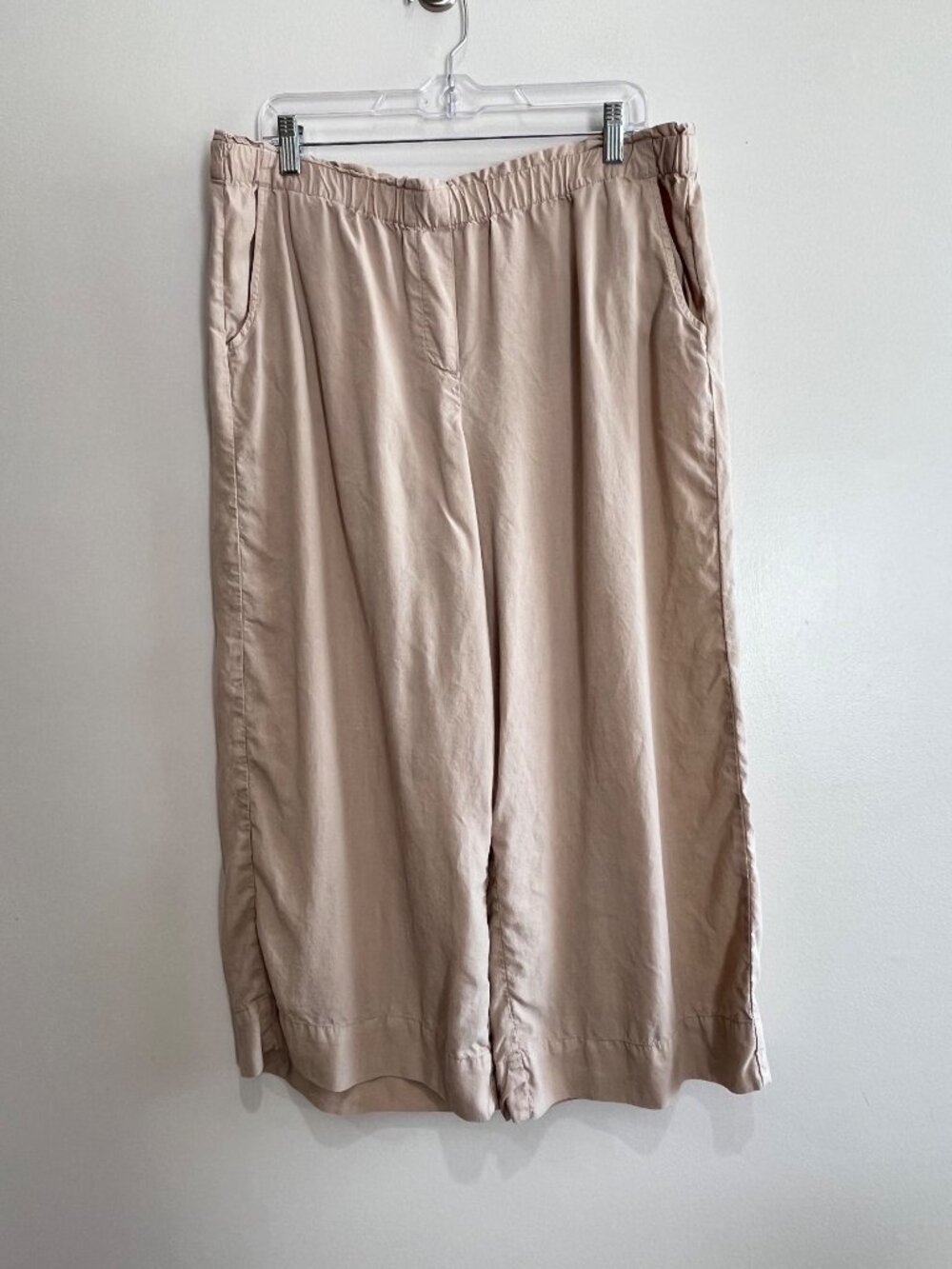 J. Jill Lyocell Cropped Wide Leg Pants Womens L Tan Elastic Waist Comfort